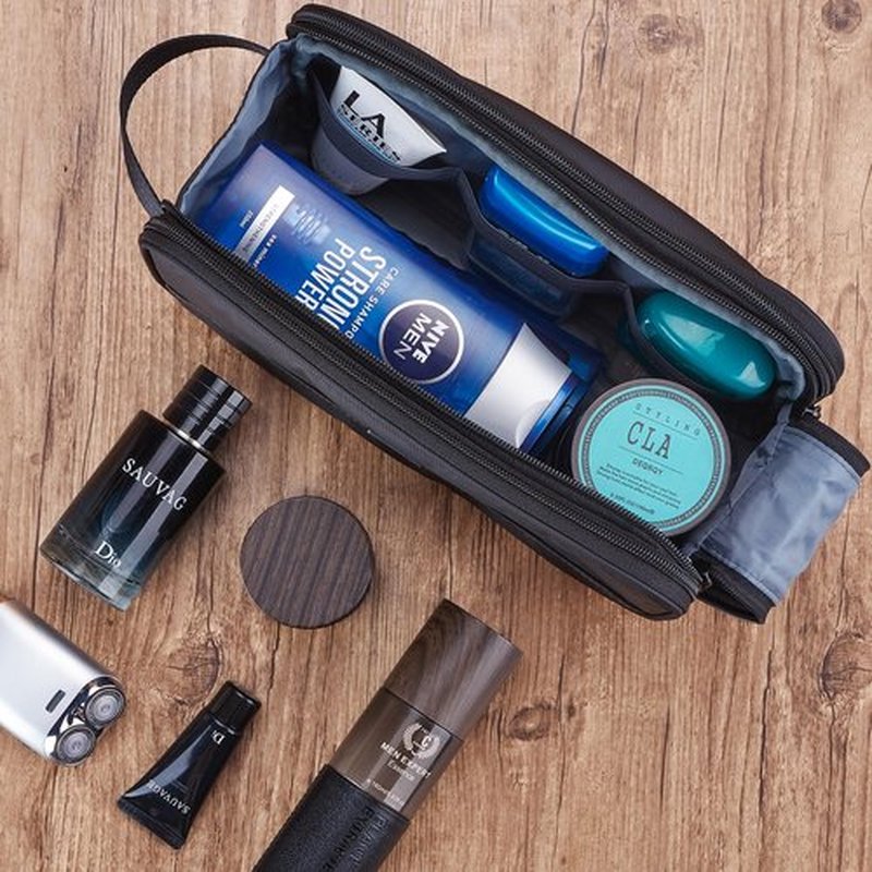 ZEEMO Toiletry Bag for Men, Extra Large Water-resistant Dopp Kit with Double Side Full Open Design, Shaving Bag for Toiletries and Shaving Accessories for Long Travel, Black