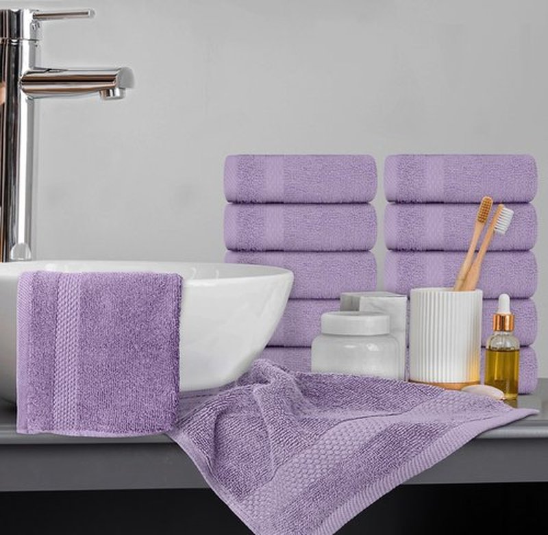 White Classic Luxury Washcloths for Bathroom-Hotel-Spa-Kitchen-Set - Circlet Egyptian Cotton - Highly Absorbent Hotel Quality Face Towels - Bulk Set of 12-13x13 Inch (Lavender)