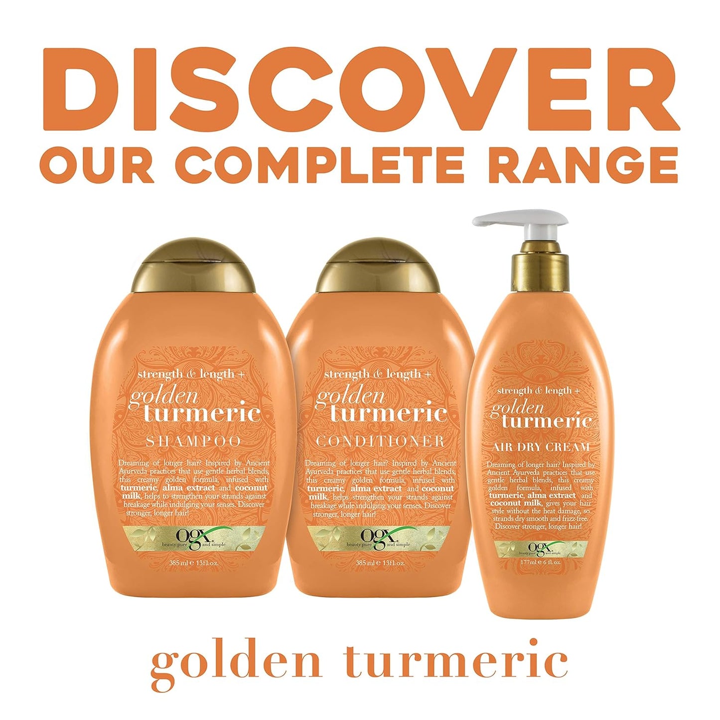 OGX Golden Turmeric Conditioner for Stronger, Longer Hair - Sulfate-Free, 13 Fl Oz