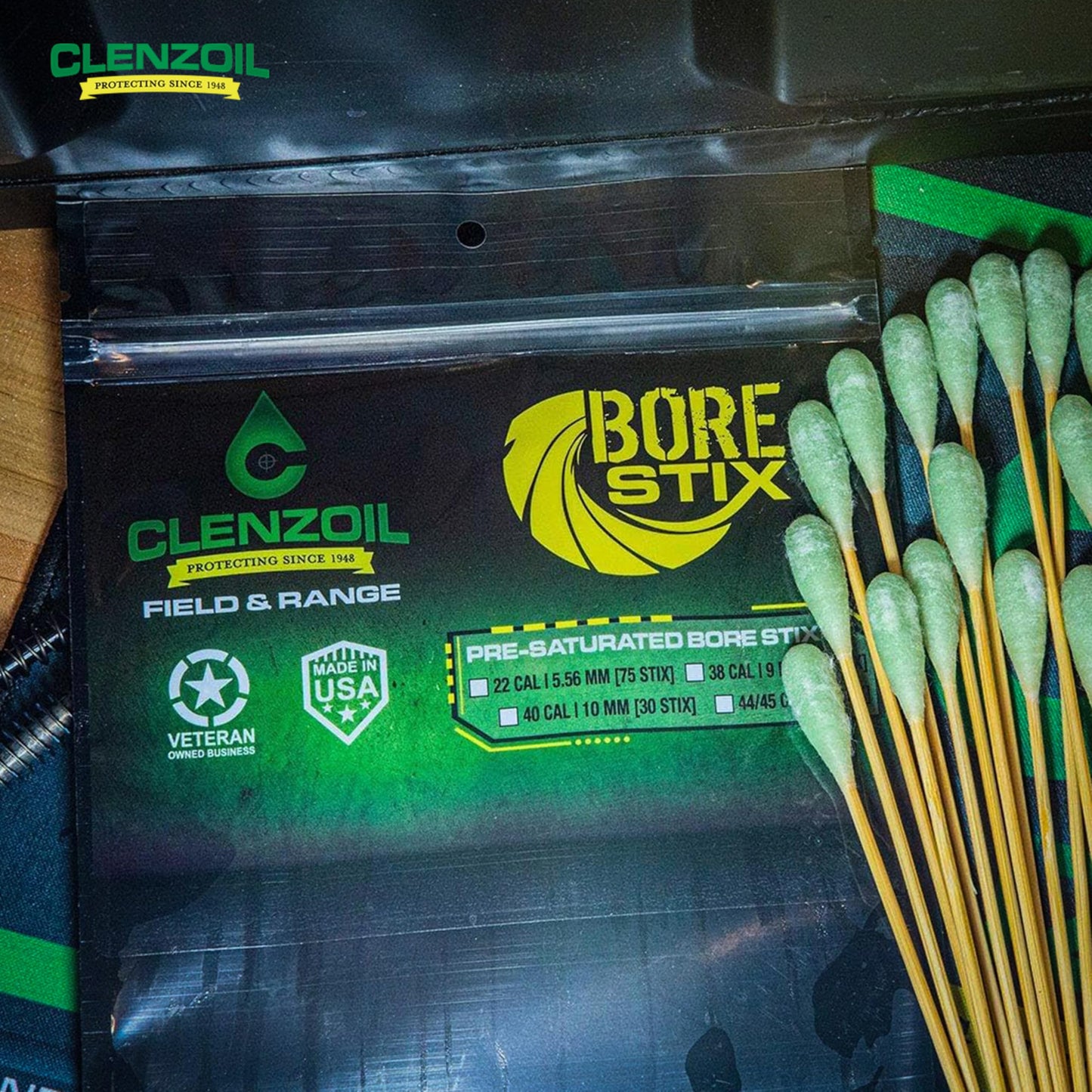 Clenzoil Field & Range Bore Stix | Pre-Saturated Gun Cleaning Cotton Swabs | Caliber Specific Gun Barrel Swabs for Pistols 22 Cal, 9mm, 40 Cal, 45 Cal .22 Caliber - 5.56 MM