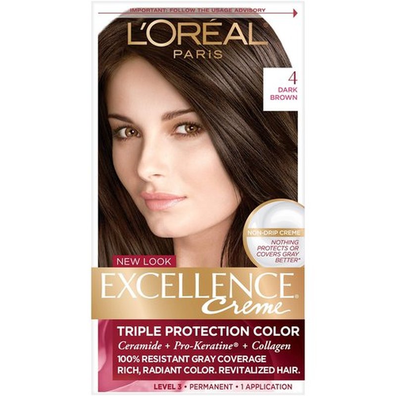 L'Oreal Paris Excellence Triple Protection Permanent Hair Color Creme, Dark Brown [4] 1 ea (Pack of 5)