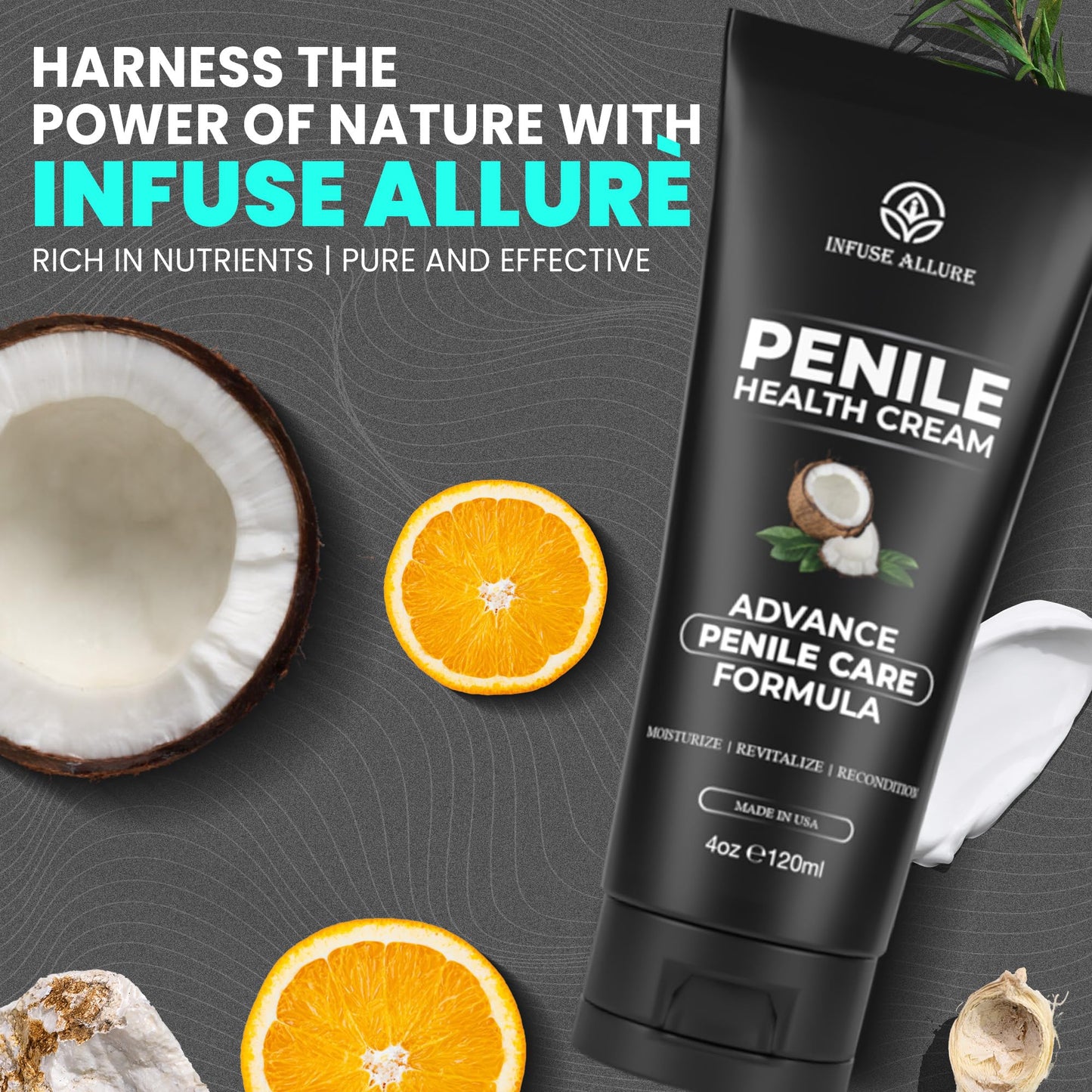 Infuse Allurè Men's Intimate Comfort Cream - Hydrating Personal Care Moisturizer for Dryness & Chafing Relief - Non-Greasy, Fast Absorbing Below The Belt Lotion 4oz 120ml
