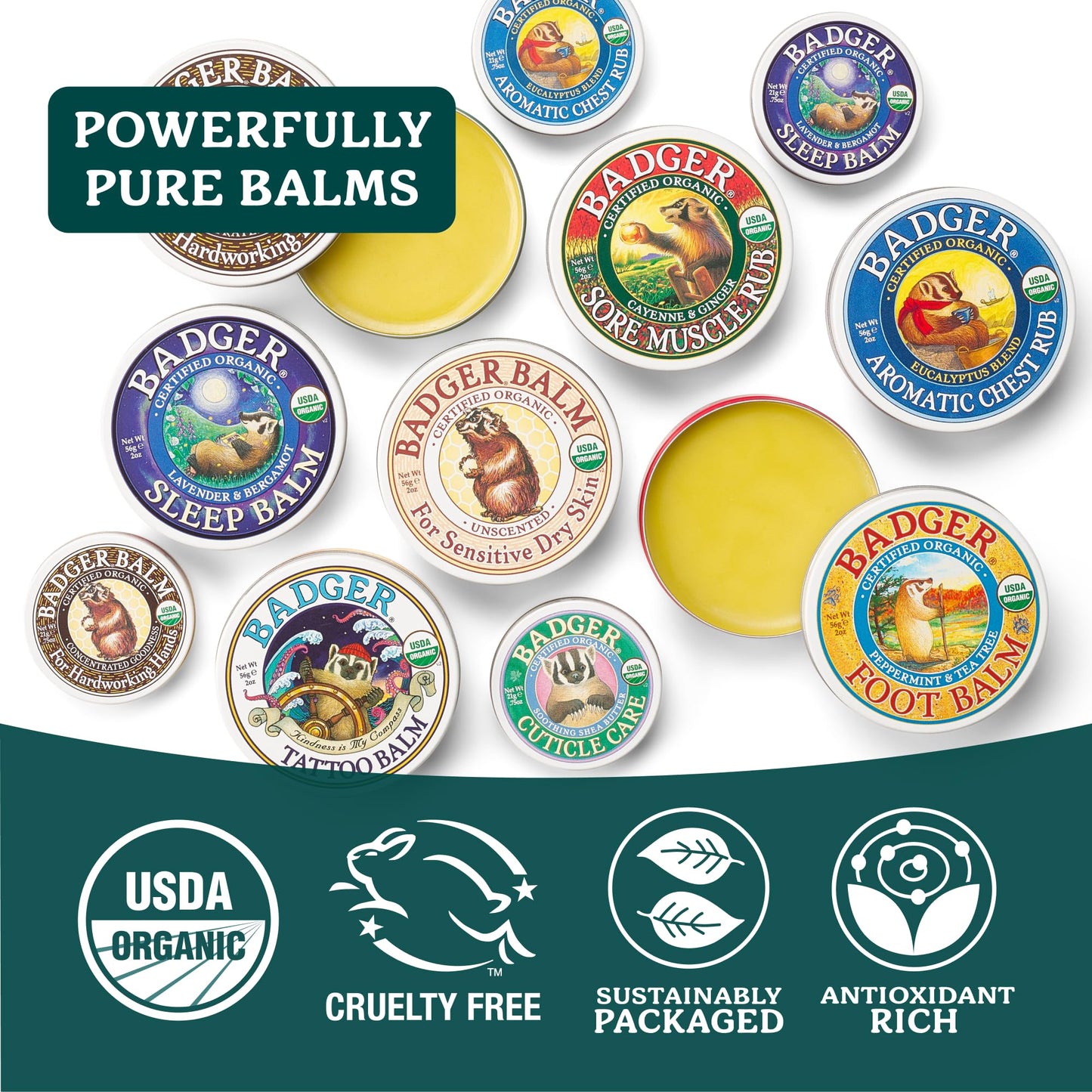 Badger Healing Balm, Hard Working Hands Cream, Organic Hand Cream for Dry Cracked Hands, Long Lasting Hand Moisturizer/Dry Hands Treatment, 2 oz Tin, 2-Pack