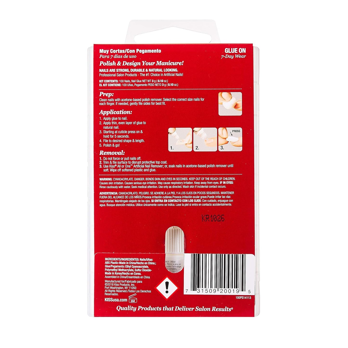 Kiss Products 100 Full Cover Nails, Short Square (4 PACK)