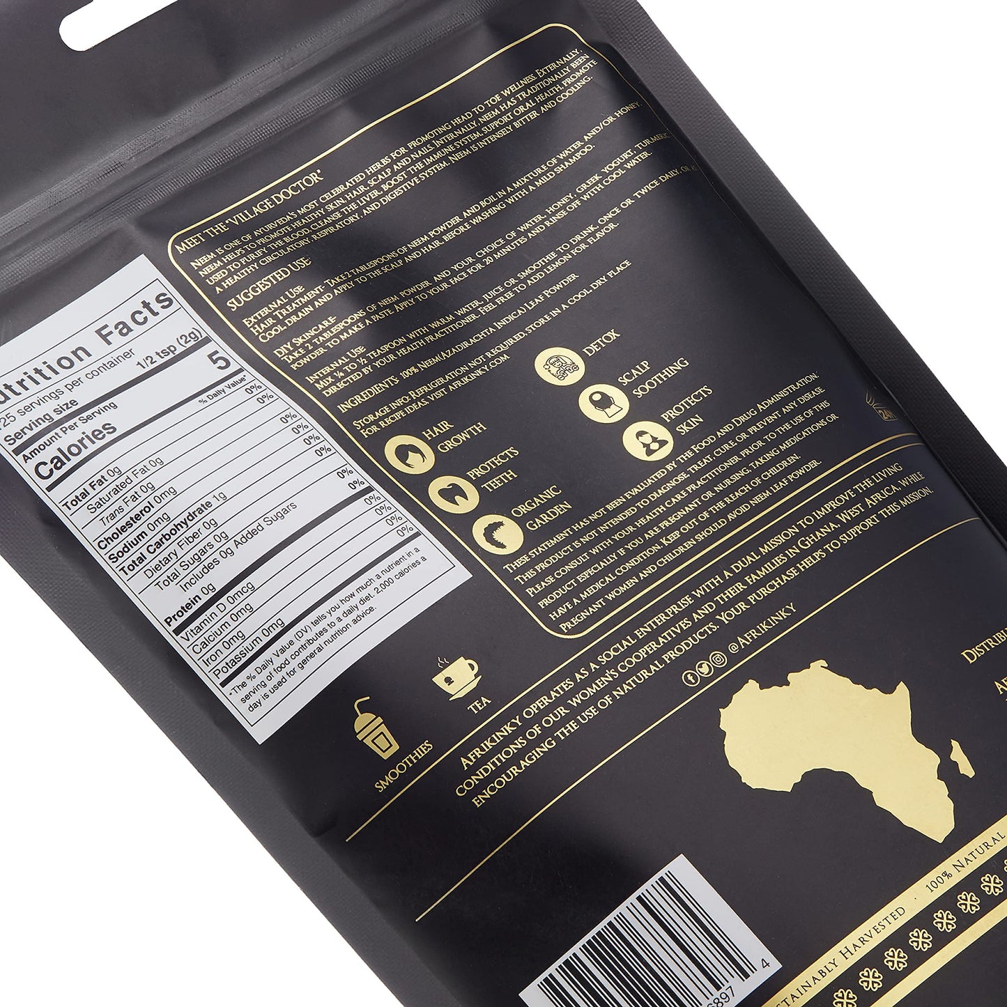 Afrikinky Neem Powder 250 Gram | 8.82 Ounce | for Skin Hair and Detox | Azadirachta Indica | Very Bitter | Natural