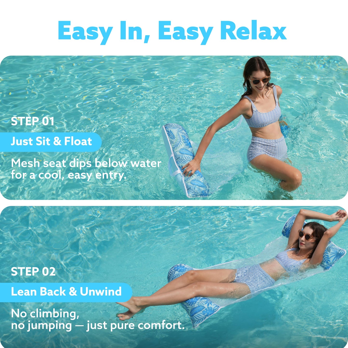 Sloosh 3 Pack Inflatable Pool Float Hammock, Water Lounges, Multi-Purpose Swimming Pool Accessories (Saddle, Lounge Chair, Hammock, Drifter), Lake, Outdoor, Beach