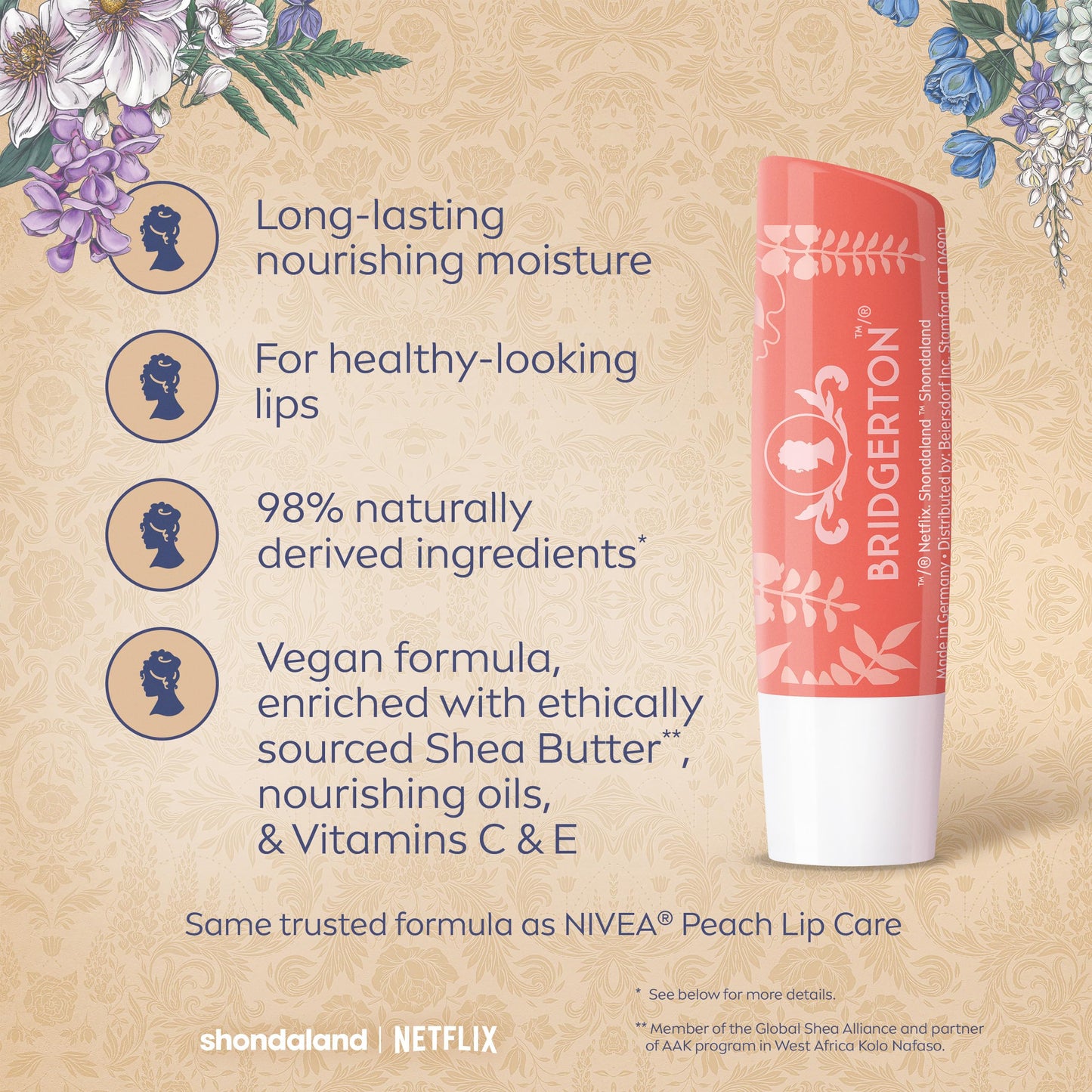 NIVEA Peach Tea Lip Care, Bridgerton Design Lip Balm, 0.17 OZ