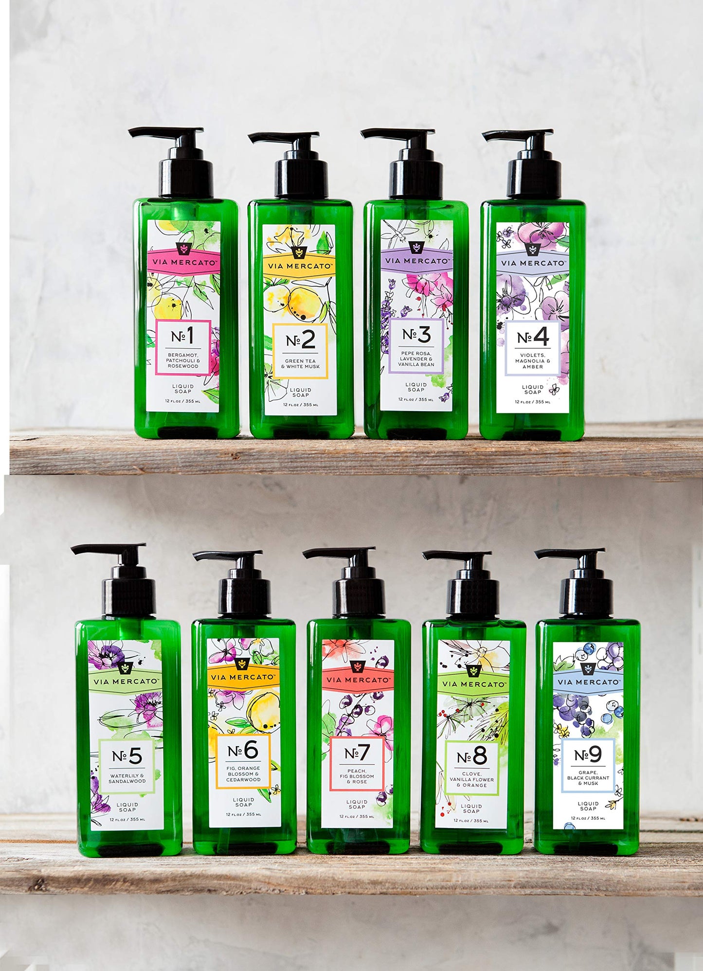 Via Mercato Liquid Soap, Shea Butter Enriched (12 oz), No. 3 - Pepe Rose, Lavender & Vanilla Bean