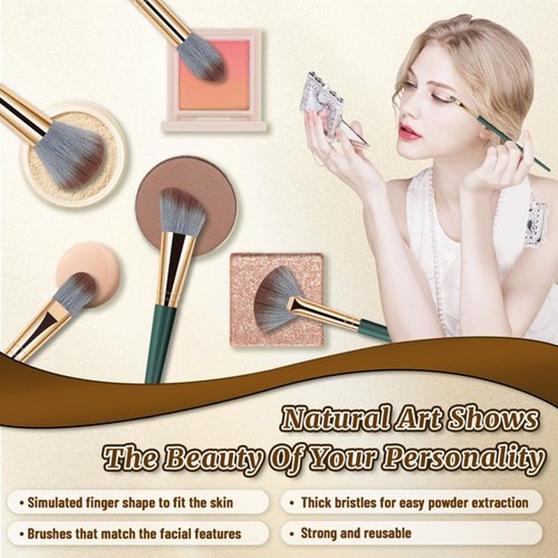 Makeup Brushes, 14 Pcs Makeup Brush Set with 2 Beauty Blenders, Travel Makeup Brush Set for Foundation, Concealer, Blush and Eyeshadow Brush(Green)