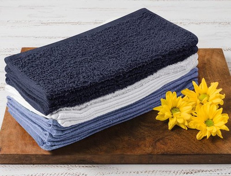 Towel and Linen Mart 100% Cotton - Wash Cloth Set - Flannel Face Cloths, Highly Absorbent and Soft Feel Fingertip Towels (Grey) (Grey, 12) (Navy, White & Sky Blue, Pack of 12)