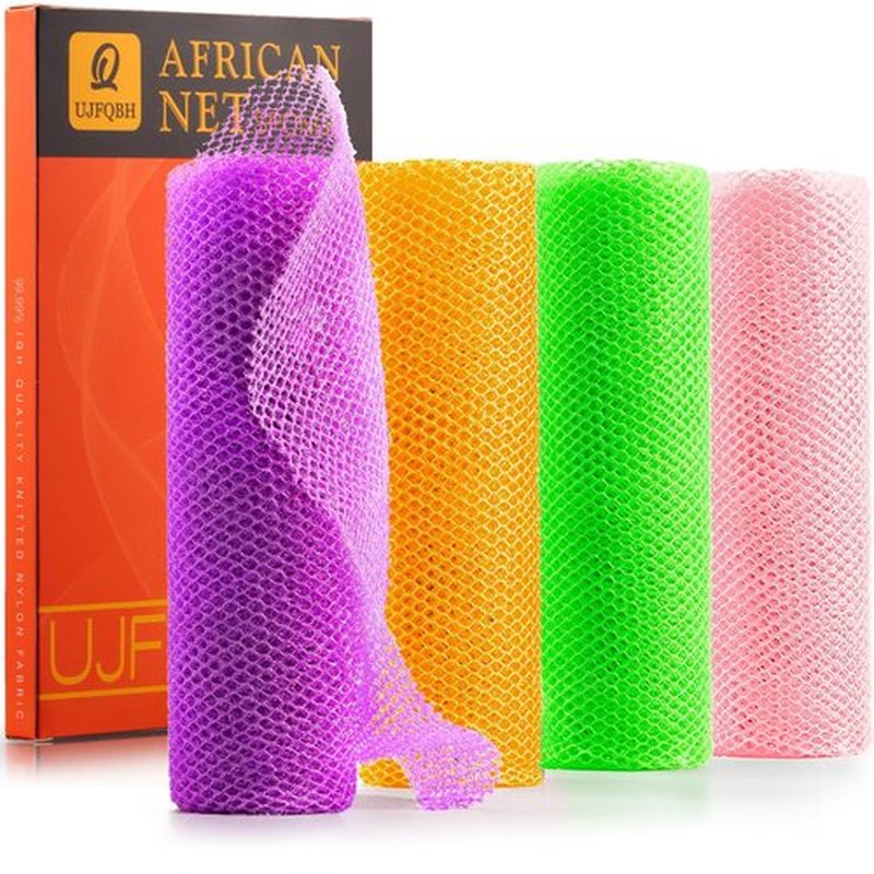 4 Pieces African Net Sponge African Net Long Net Bath Sponge Exfoliating Shower Body Scrubber Back Scrubber Skin Smoother,Great for Daily Use (Purple, Orange, Green, Pink)