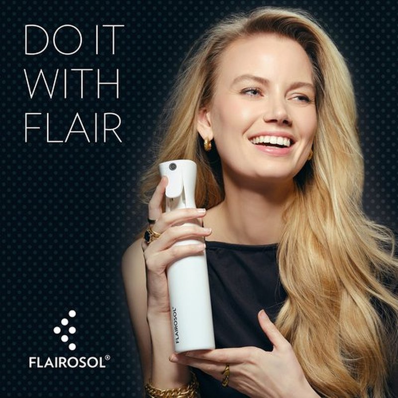 FLAIROSOL - The Original, Spray Bottle for Hair, Continuous Ultra Fine Water Mister Spray Bottle for Hairstyling, Barbers, Salons, Cleaning, Plants, 10.1oz/300ml (White Bottle-Coral Print)