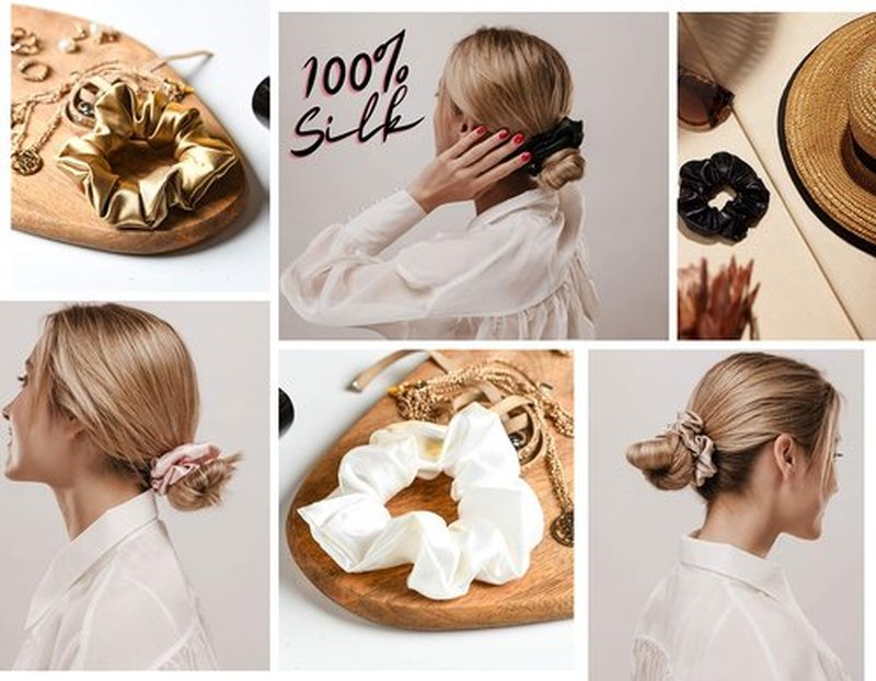 Celestial Silk Mulberry Silk Scrunchies for Hair (Black Marble)