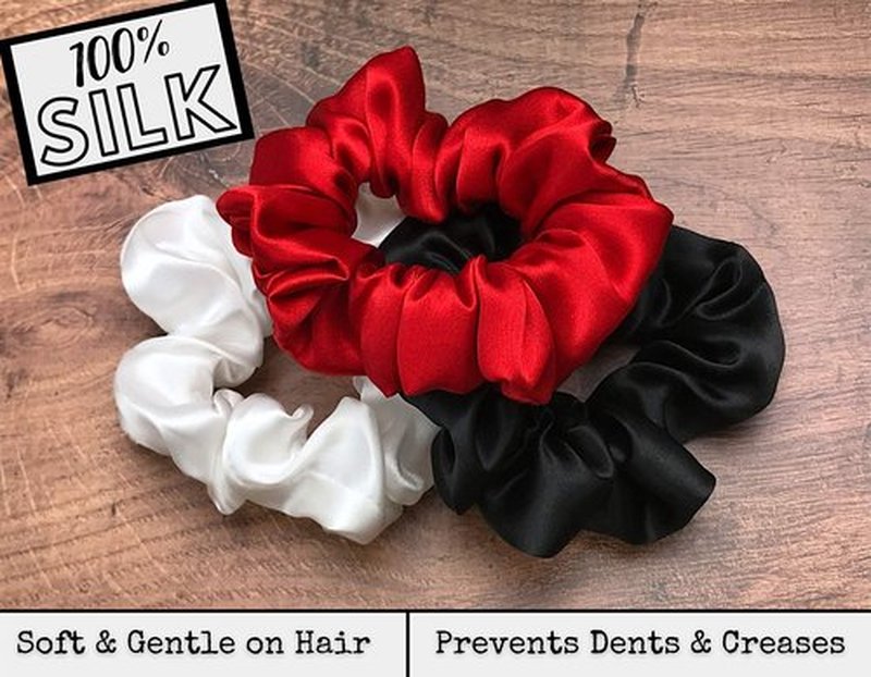 Celestial Silk Mulberry Silk Scrunchies for Hair (Red, White, Black)