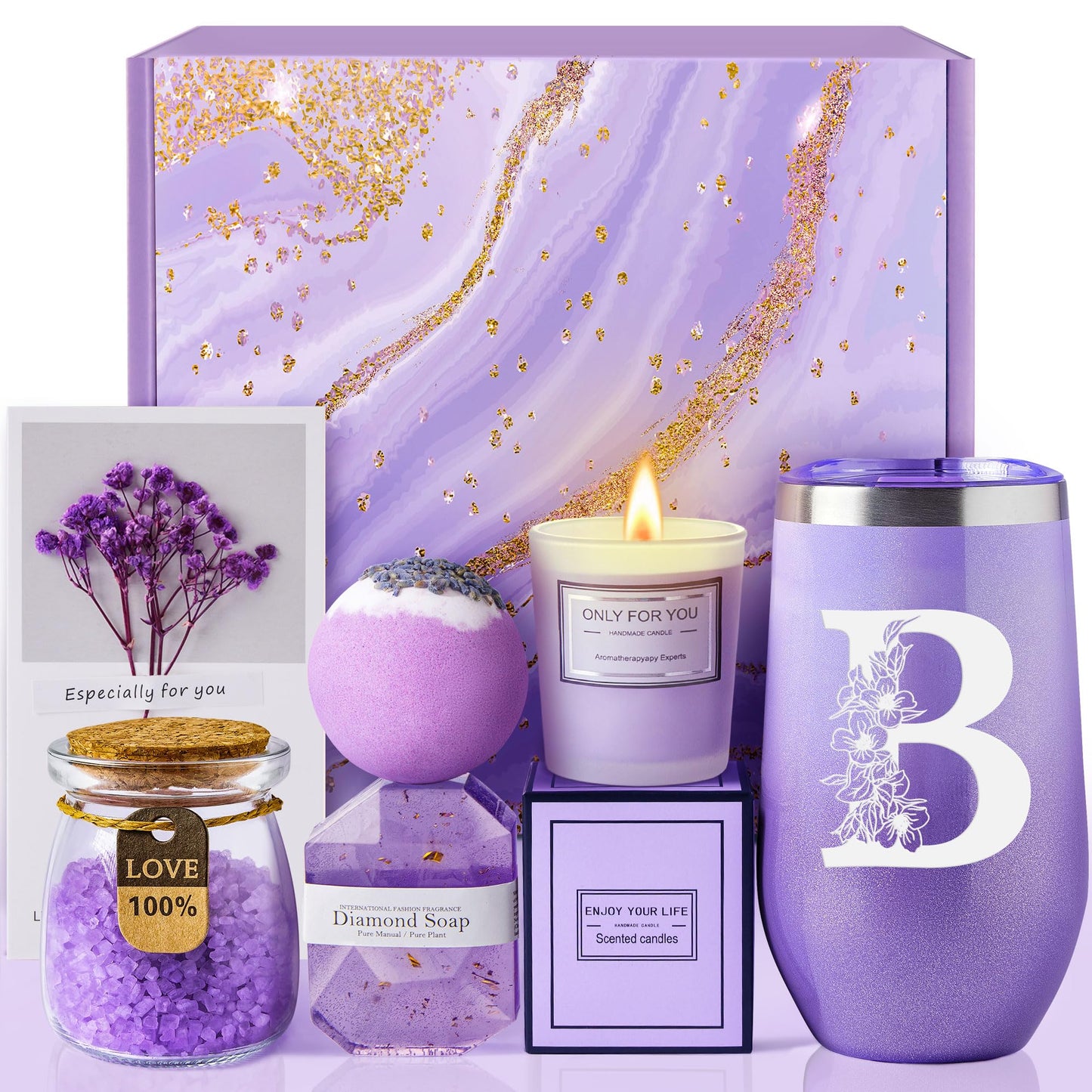 Mothers Day Gifts for Mom Wife Grandma Sister Friends, Birthday Personalized Gifts for Women Girlfriend Her, Unique Spa Relaxing Gift Baskets for Women, Get Well Soon, Self Care Gift (B)
