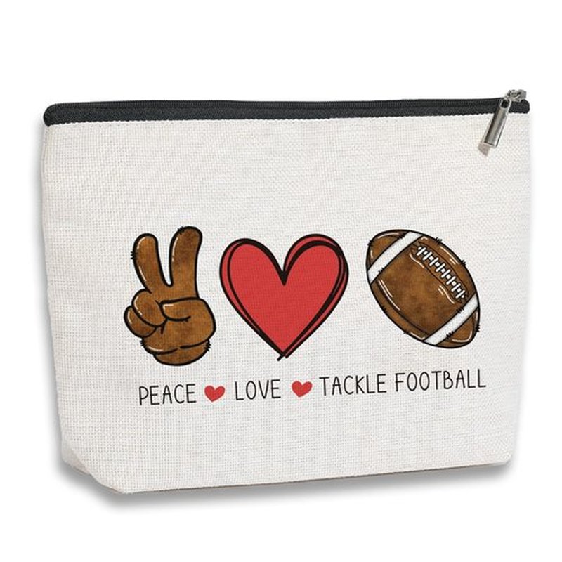 kdxpbpz Football Soccer Bag Football Mom Gifts Soccer Cosmetic Bag Soccer Team Coach Gifts Sport Fans Gifts for Football Lovers Players Birthday Gifts for Women Her - Peace Love Tackle Football