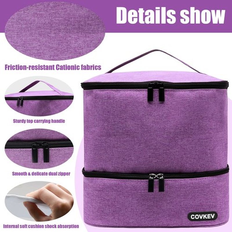 Covkev Nail Polish Organizer Bag Holds 30 Bottles (15ml-0.5 fl.oz)& Nail Lamp, Double Layer Nail Kit Storage Carrying Case, Portable Travel Nail Supplies Organizer Bag with Handle (Graceful Purple)