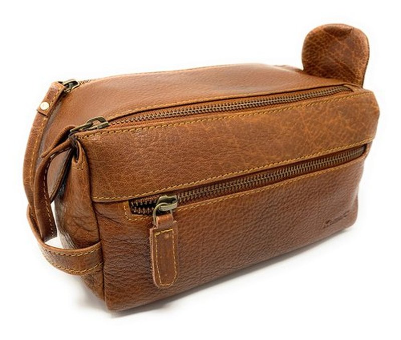 KOMALC Premium Buffalo Leather Unisex Toiletry Bag Travel Dopp Kit (Chicago Buff)