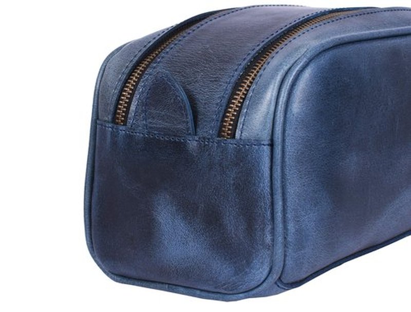 10" Premium Leather Toiletry Travel Pouch With Waterproof Lining | King-Size Handcrafted Vintage Dopp Kit By Aaron Leather Goods (Chestnut)