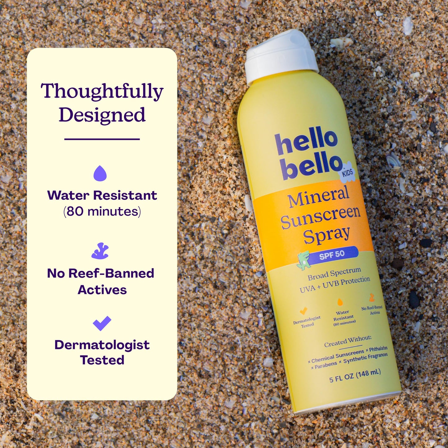 Hello Bello Kids SPF 50 Mineral Sunscreen - 5oz Spray - Water Resistant Broad Spectrum UVA + UVB Protection Sun Protection for Babies and Kids, Reef Friendly, 5 fl oz (Pack of 1)