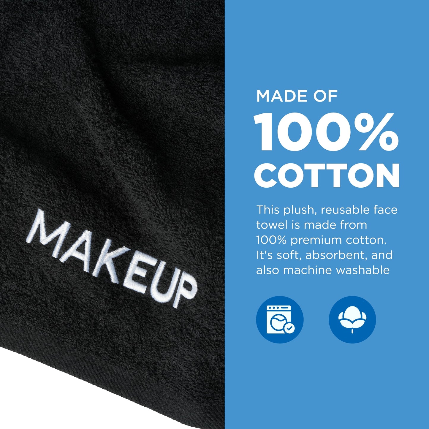 Ben Kaufman Makeup Remover Face Washcloth - Absorbent Towel for Drying Your Face - Soft & Machine Washable Makeup Remover Cloth - Cotton Towel for Daily Skincare - 13" x 13" (12 Pack)