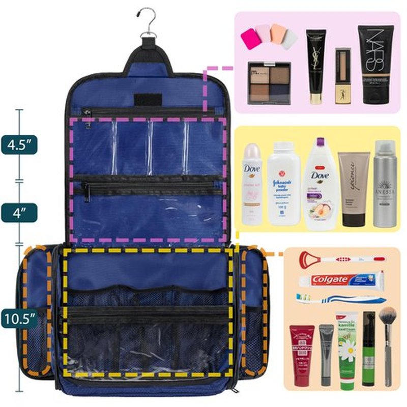 PAVILIA Large Hanging Toiletry Bag Travel Bag Women Men, Cosmetic Organizer, Water Resistant Makeup Bag Accessories Toiletries, Travel Essentials Kit, Royal Blue