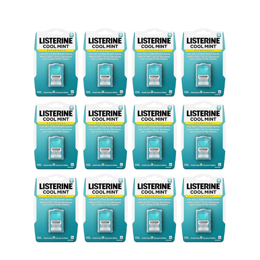 Listerine Cool Mint PocketPaks Portable Breath Strips for Bad Breath, Fresh Breath Strips Dissolve Instantly to Kill 99% of Bad Breath Germs* On-The-Go, Cool Mint, 24-Strip Pack, 12 Pack