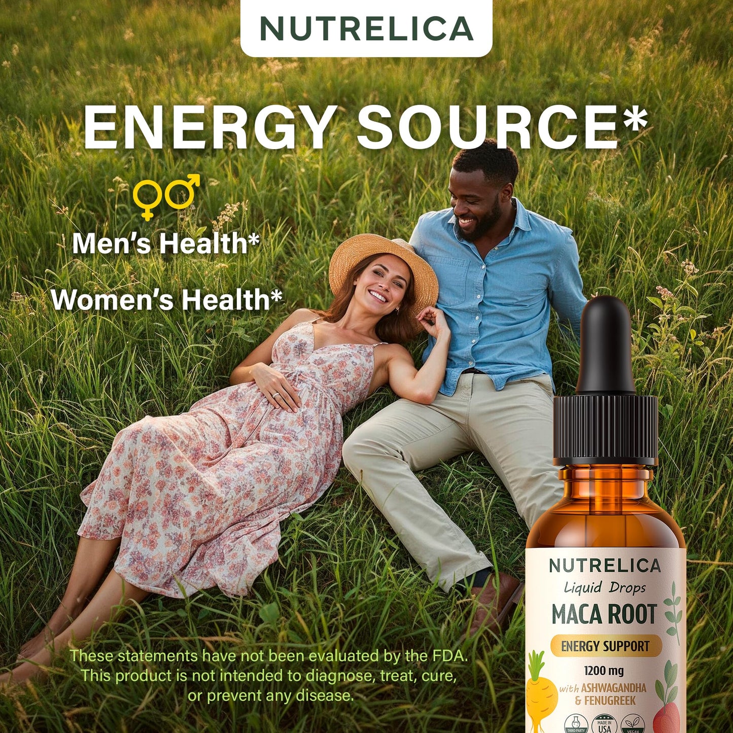NUTRELICA Maca Root with Ashwagandha & Fenugreek – Herbal Wellness & Vitality Support – 1200mg, No Sugar, Vegan, Non-GMO