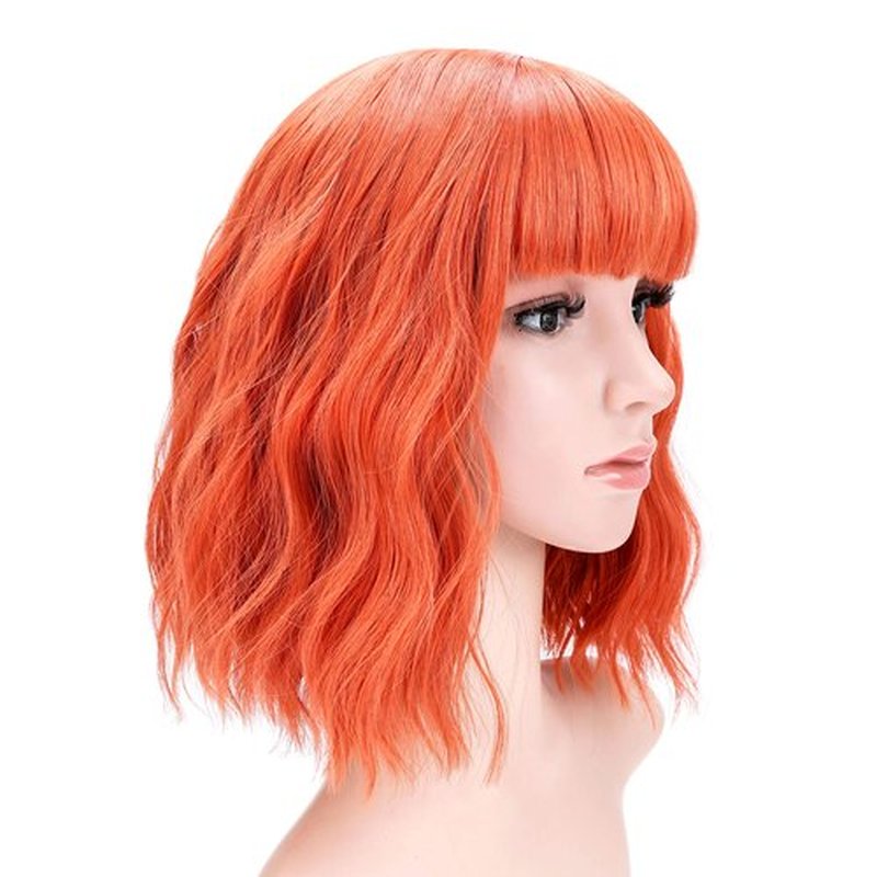 VCKOVCKO Short Bob Wigs Pastel Wavy Wig With Air Bangs Women's Shoulder Length Wigs Curly Wavy Synthetic Cosplay Wig Pastel Bob Wig for Girl Colorful Costume Wigs(12", Orange)