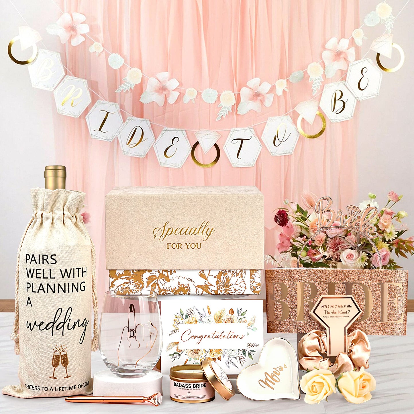 NOVITAR Engagement Gifts For Women- Bride To Be Newly Engaged Gifts, Bridal Shower Gifts, Fiancée Future Mrs Box Set, Wedding Gifts Basket, Engaged Party Gifts Idea
