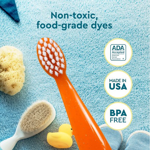 RADIUS Totz Toothbrush Extra Soft Brush BPA Free & ADA Accepted Designed for Delicate Teeth & Gums for Children 18 Months & Up - Green Blue Sparkle - Pack of 3