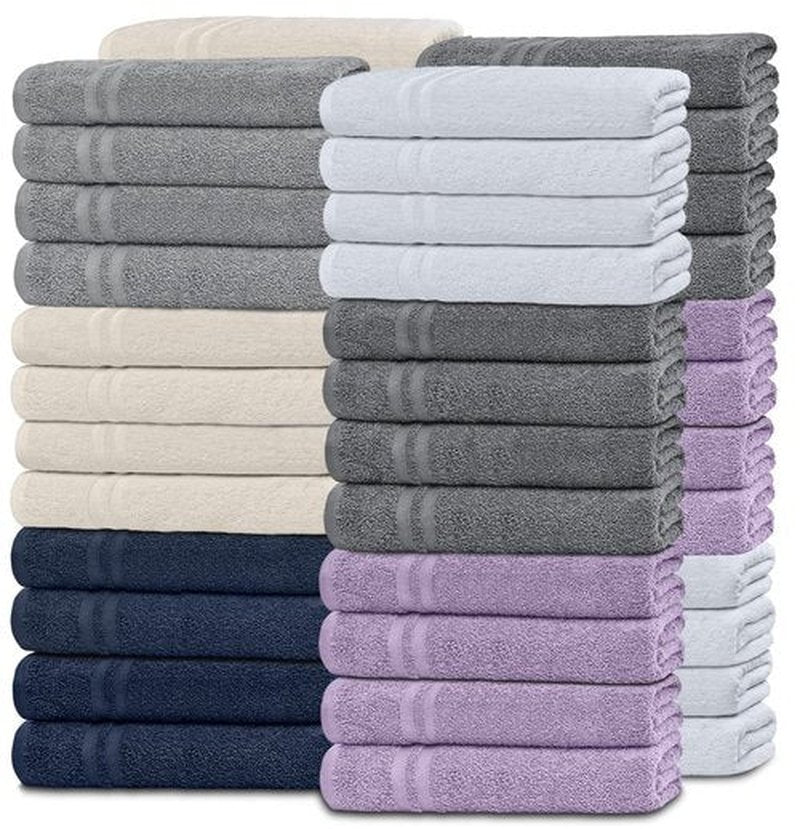 White Classic Wealuxe Cotton Washcloths - Soft Absorbent Bathroom Face Towels - 12x12 Inch - Multi - 48 Pack