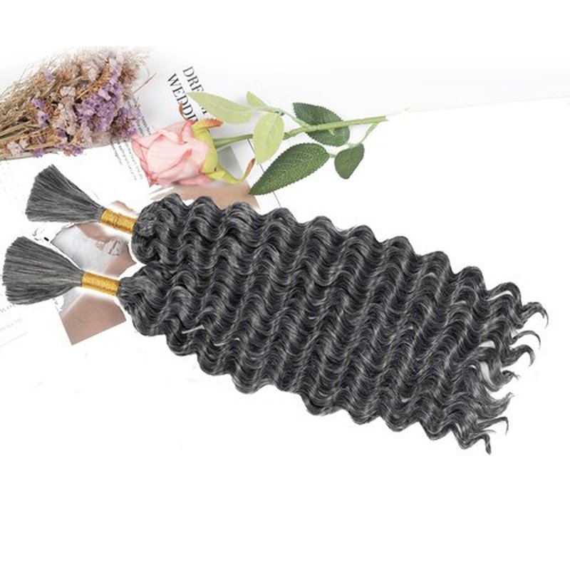 Deep Wave Bulk hair for Braiding Wet and Wavy Micro Braiding Hair No Weft Faux Deep Wave Braiding Hair Extensions for Box Boho Braids 150g with 2Bundles #1B/Grey (20Inch)