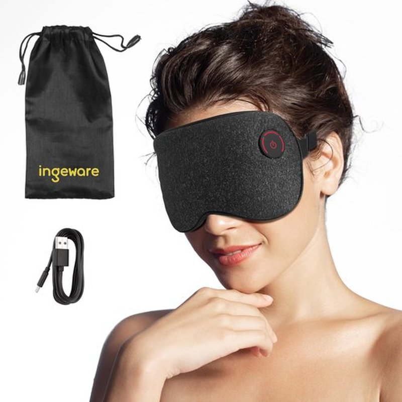Cordless Heated Eye Mask for Dry Eyes: ingeware Eyes Heating Pad with Temperature Timer Control Warm Eyes Compress (Dark Grey)