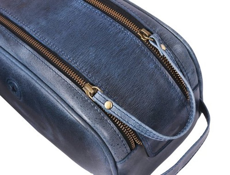 10" Premium Leather Toiletry Travel Pouch With Waterproof Lining | King-Size Handcrafted Vintage Dopp Kit By Aaron Leather Goods (Chestnut)