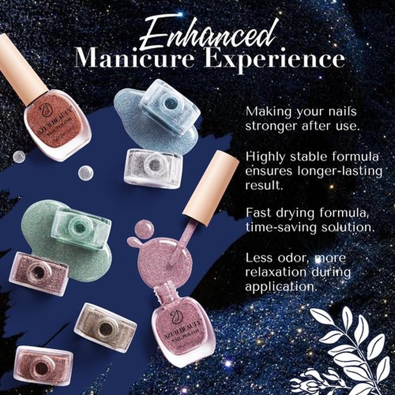 AZUREBEAUTY Reflective Nail Polish Set, 8 Colors Glitter Sparkly Shiny Green Silver Pink Quick Dry Natural Nail Lacquer Vegan Strengthening Treatment DIY Manicure Nail Salon
