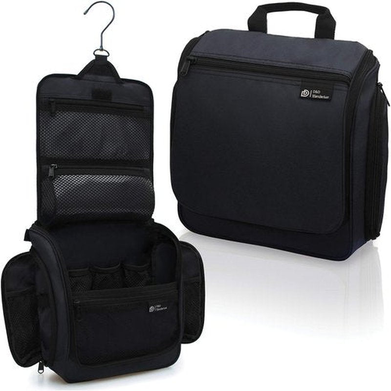 D&D Hanging Travel Toiletry Bag for Men and Women – Cosmetics, Makeup and Toiletries Organizer Kit with 10 Compartments, YKK Zippers, XXL Metal Swivel Hook, Water-Resistant Nylon