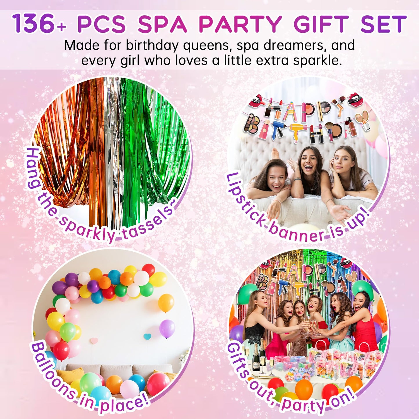 159Pcs Spa Party Supplies Set–12 Complete Spa Kits with Face/Lip/Eye/Hand/Foot Care + Birthday Party Essentials(Banner,Balloons,Curtains)–Perfect for Birthdays,Sleepovers,Slumber Parties & Relaxation