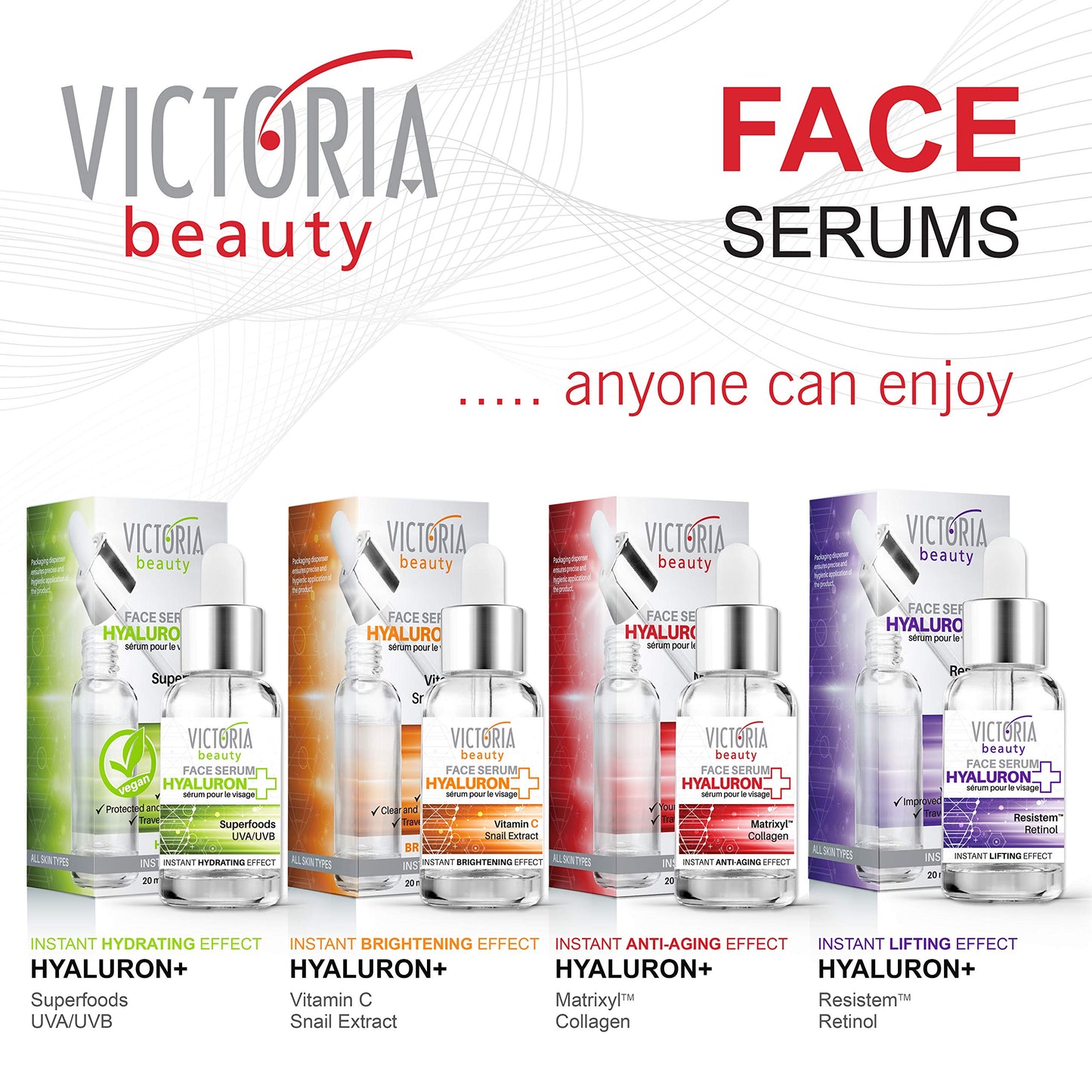 Victoria Beauty Hyaluron+ Day and Night Face Serum with Hyaluronic Acid, Collagen, and Matrixyl™ – The Best Anti-Aging and Anti-Wrinkle Moisturizer, 20 ml