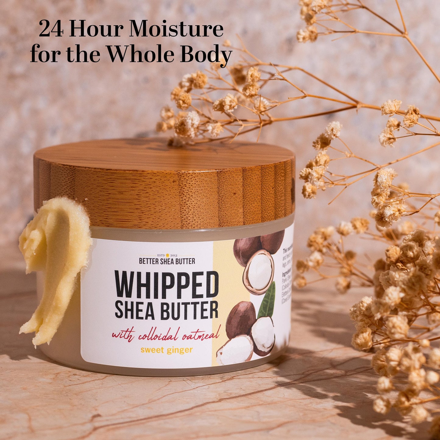 Whipped Shea Butter with Colloidal Oatmeal | Sweet Ginger Essential Oil Blend | Deep Hydration Body Butter for Dry Skin | Water-Free Raw Shea Moisturizer for Men & Women