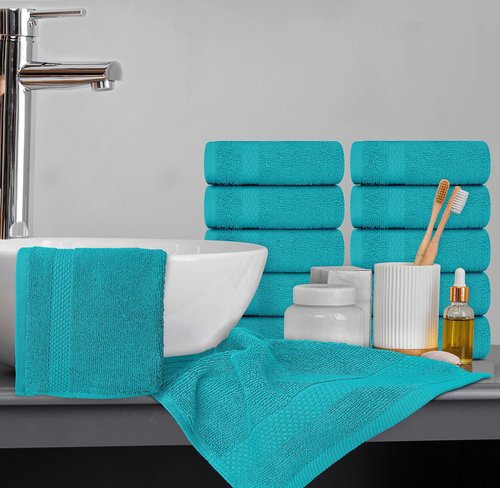 White Classic Luxury Cotton Washcloths - Face Towel Set | 12 Pack | Aqua