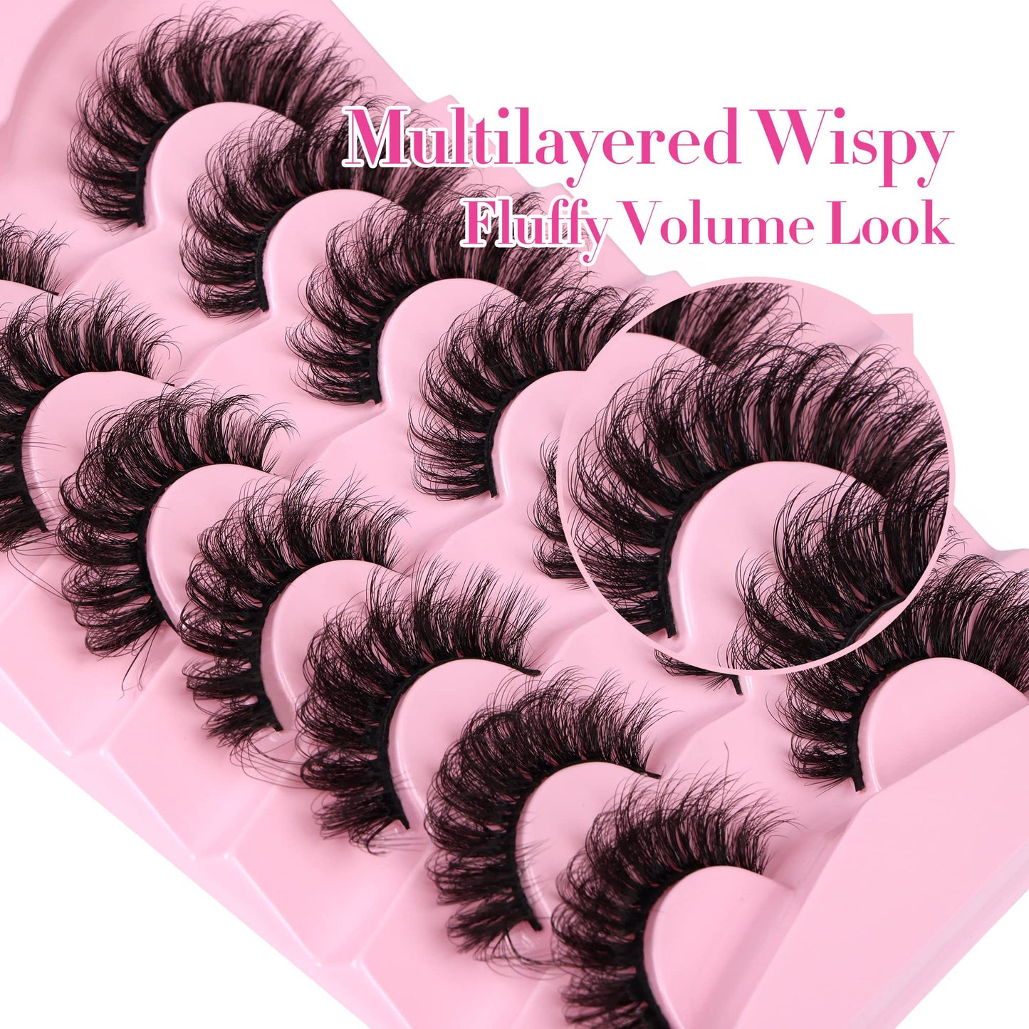 JIMIRE D Curl Faux Mink Lashes Fluffy Cat Eye 20MM Long Dramatic Mink Lashes Bulk Wispy Full Volume False Eyelashes 7 Pairs Pack