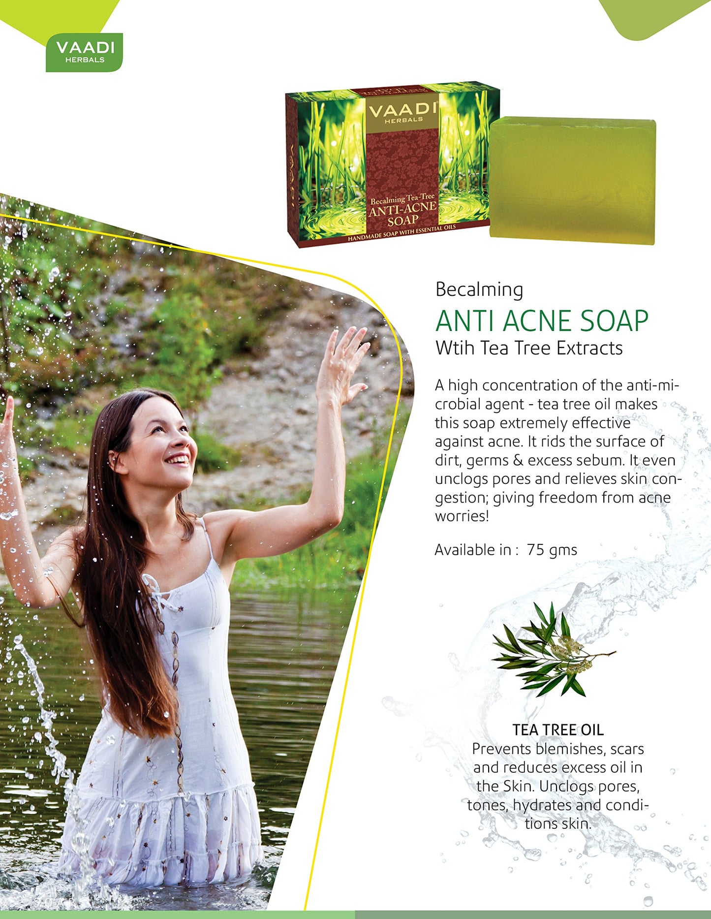 Vaadi Herbals Tea Tree Oil Bath Bar Soap, ALL Natural - Each 2.65 Ounces - Pack of 3 (8 Ounces)