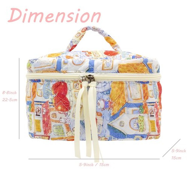 PAZIMIIK Cotton Makeup Bag for Women Large Quilted Travel Cosmetic Case Girls' Make Up Organizer,Little Bunny