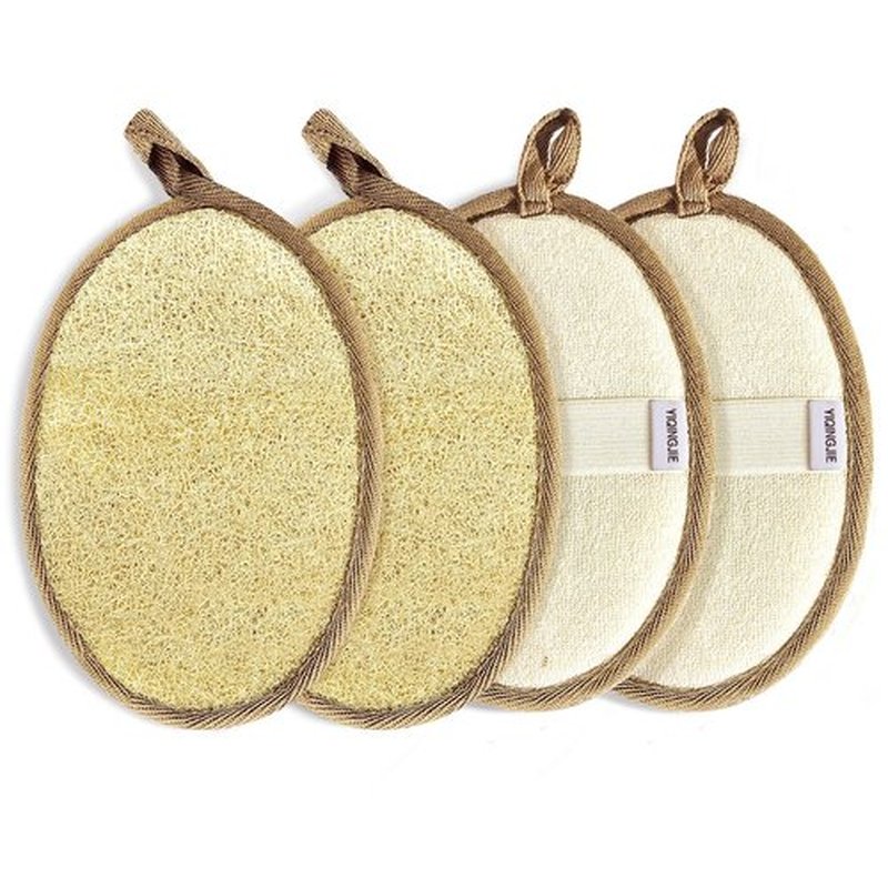 Natural Loofah Sponge Exfoliating(4 Packs),Made with Eco-Friendly and Biodegradable Shower Luffa Sponge, Loofah for Women and Men, Brown