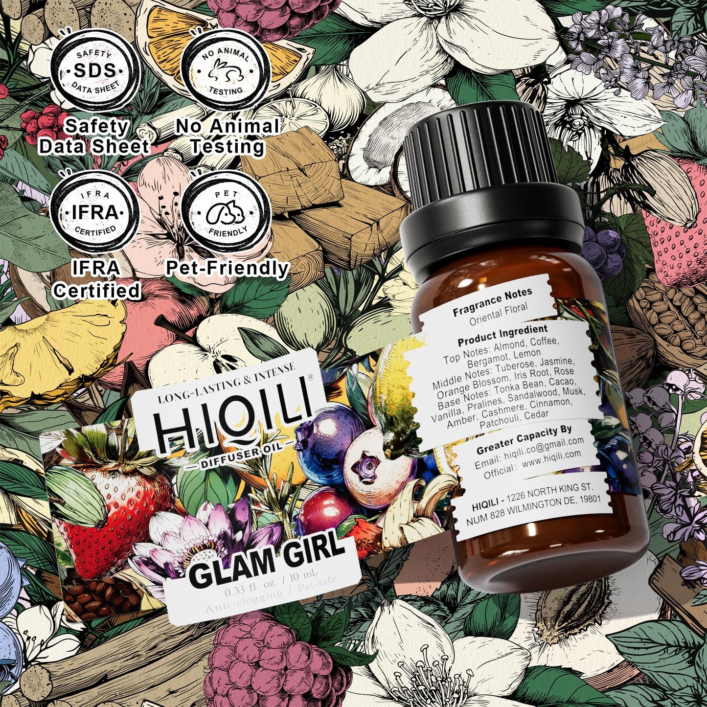 HIQILI Glam Girl Diffuser Oil, Long-Lasting Refill for Diffusers & Humidifiers, Hotel-Grade Scent Suitable for Home Use - 0.34 Fl Oz