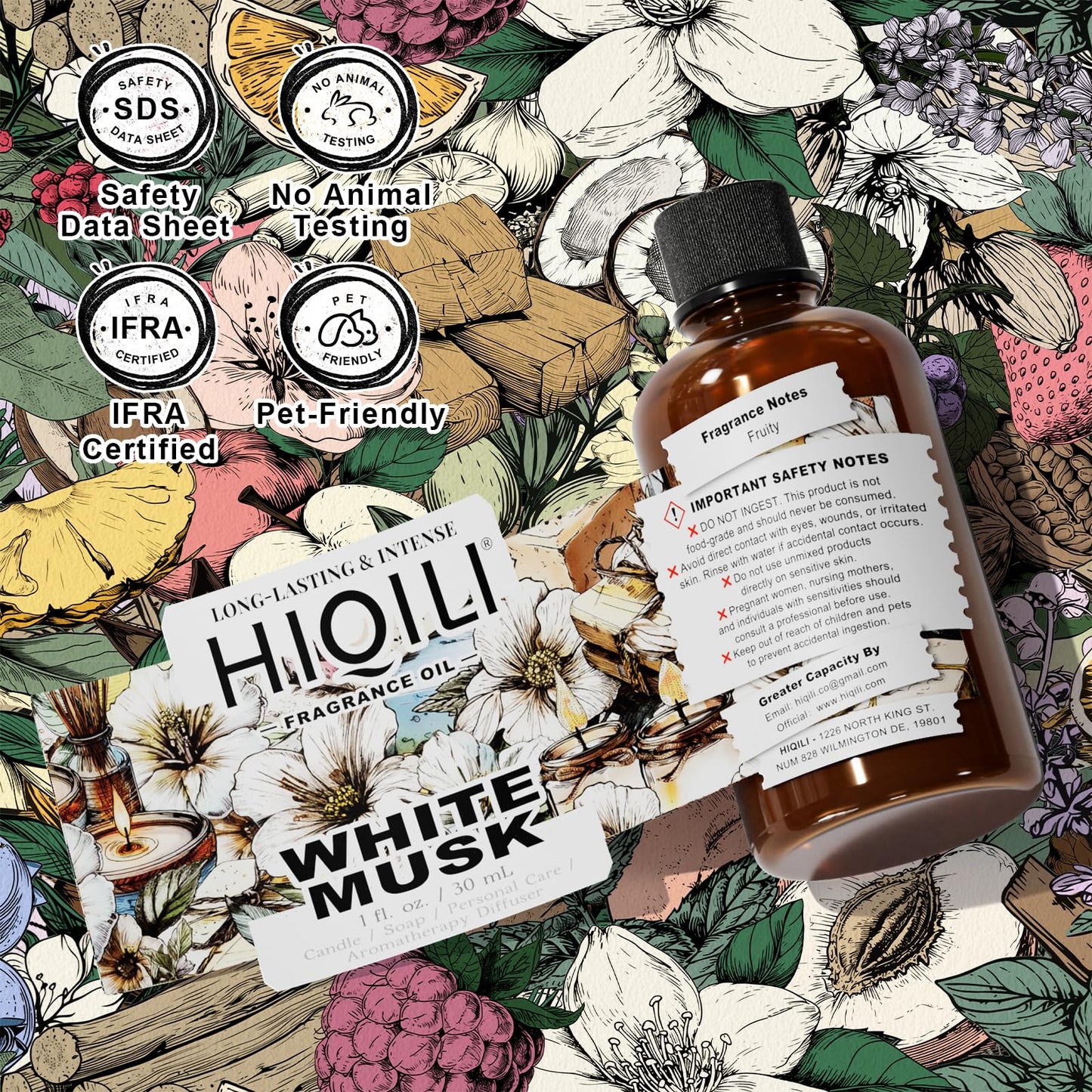 HIQILI White Musk Fragrance Oil, Musk Perfume for Women - 1 Fl Oz