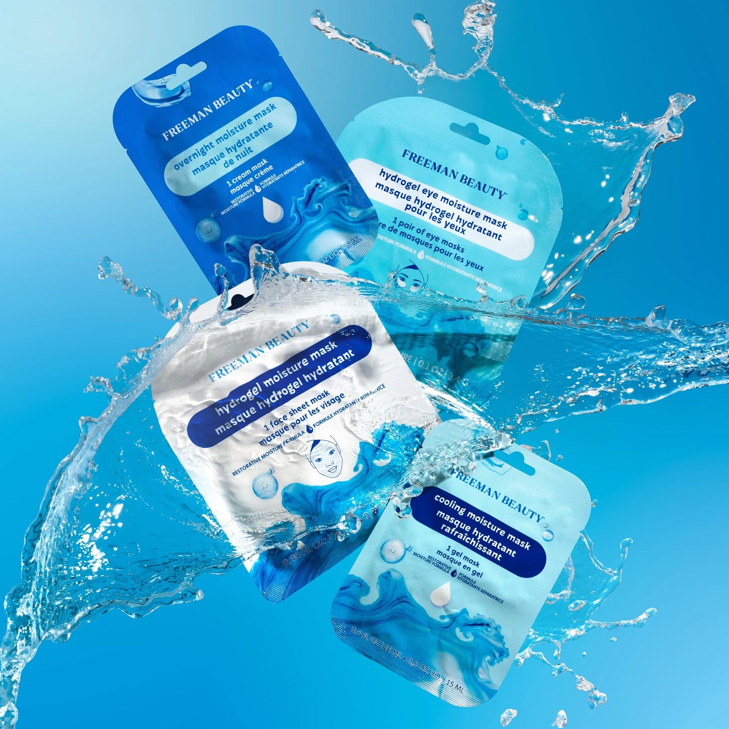 Freeman 4 Piece Moisture Mask Face Set, Hydrating Face Masks & Under Eye Mask For Puffy Eyes, Hydrogel Masks For Dry Skin, Hyaluronic Acid, Travel-Friendly, Vegan & Cruelty Free Skincare