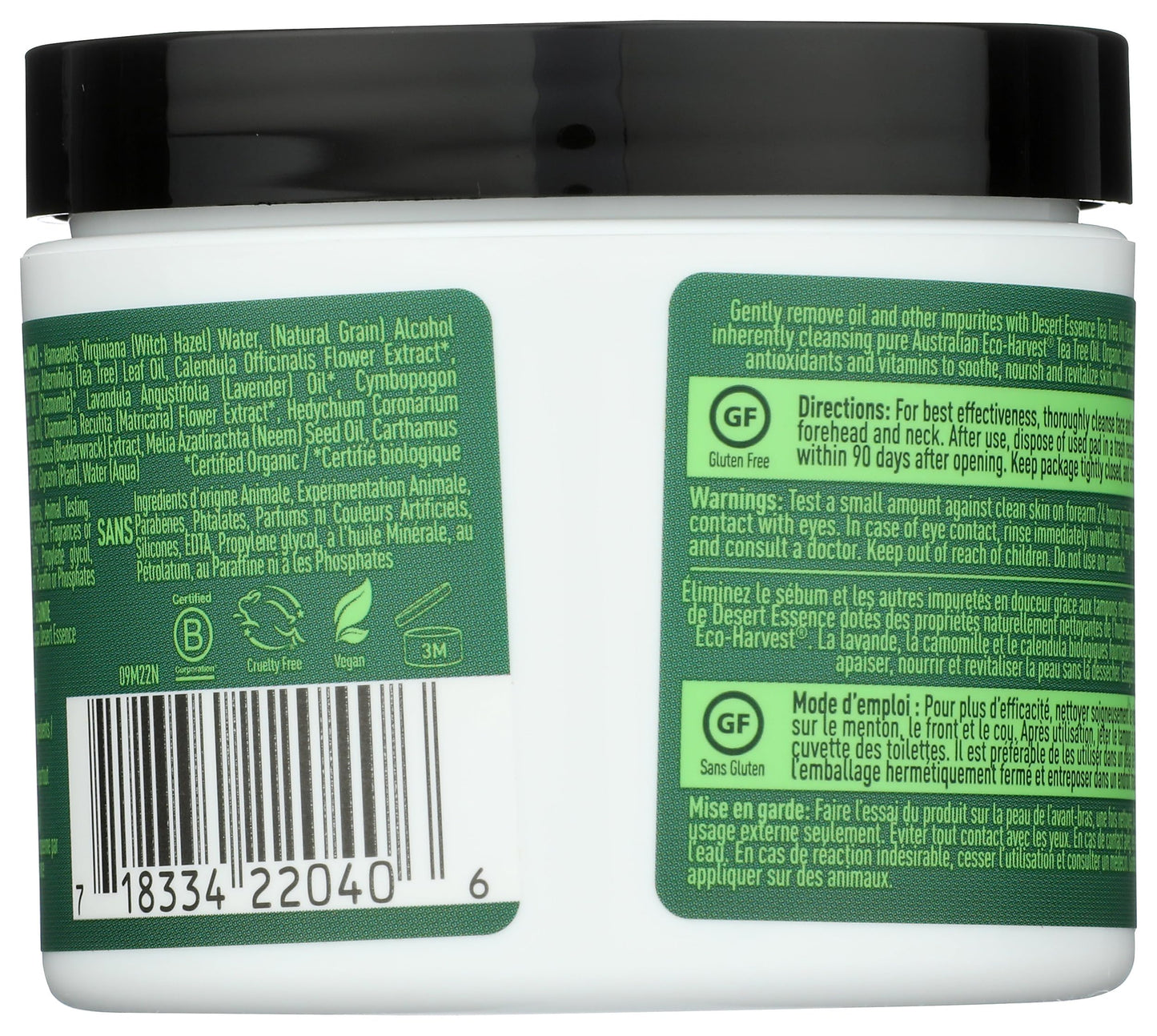 Desert Essence Facial Cleansing Pads Tea Tree Oil, 50 Pads, 0.75 Bottle