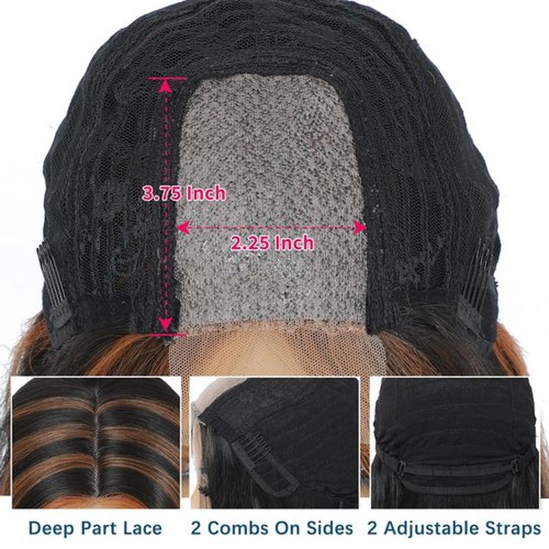 meiliprotea Brown Highlight Bob Wig Middle Part Synthetic Lace Front Wig Wear and Go Glueless Bob Closure Wig 15 Inch Shoulder Length Straight Bob Wigs for Women Daily Party Use (HL Brown)